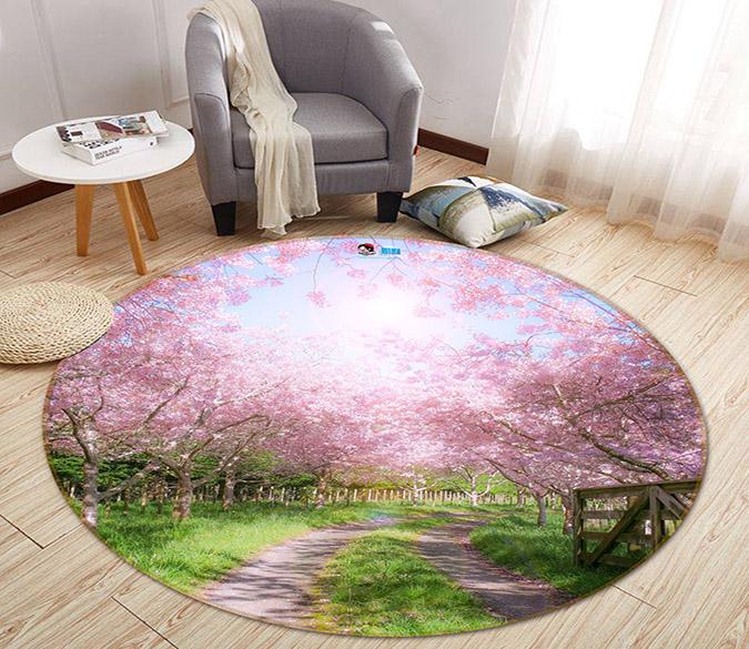 3D Cherry Blossom Road 360 Round Non Slip Rug Mat Mat AJ Creativity Home 