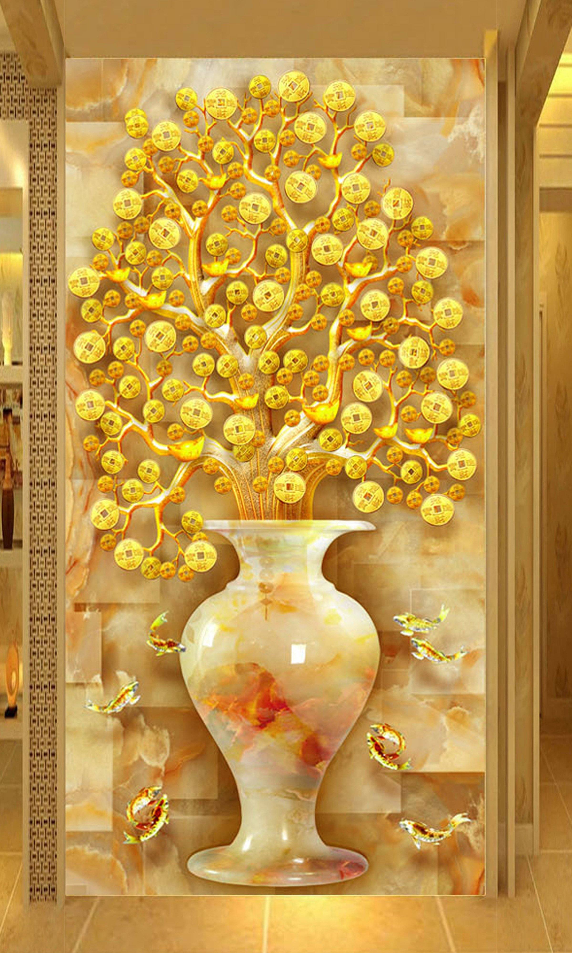 3D Gold Ingot Vase 80 Wall Murals Wallpaper AJ Wallpaper 2 