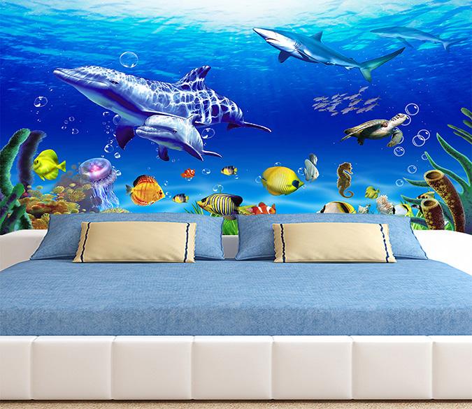 3D Dolphin Bubble Jellyfish 065 Wallpaper AJ Wallpaper 