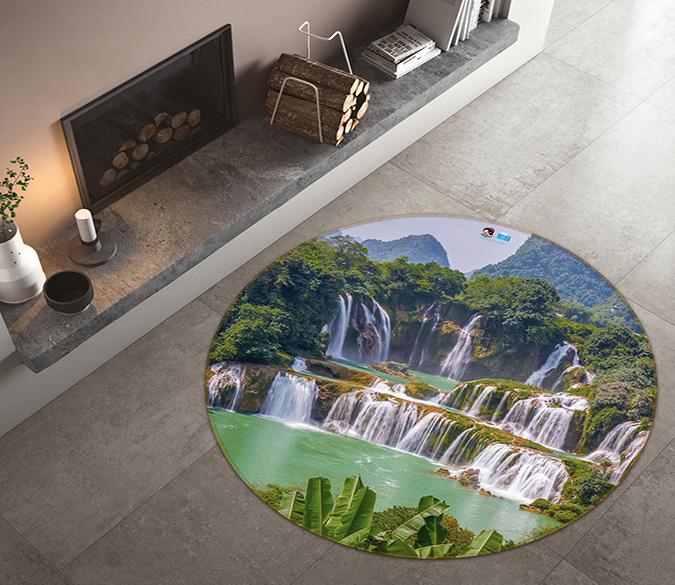 3D Waterfall Lake 180 Round Non Slip Rug Mat Mat AJ Creativity Home 