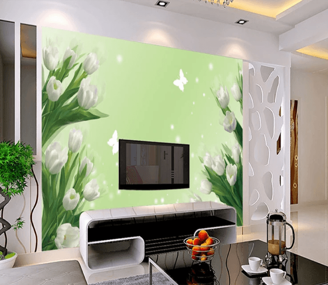 3D White Flower Butterfly 753 Wallpaper AJ Wallpaper 2 