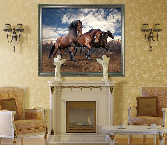 3D Brown Horse 062 Fake Framed Print Painting Wallpaper AJ Creativity Home 