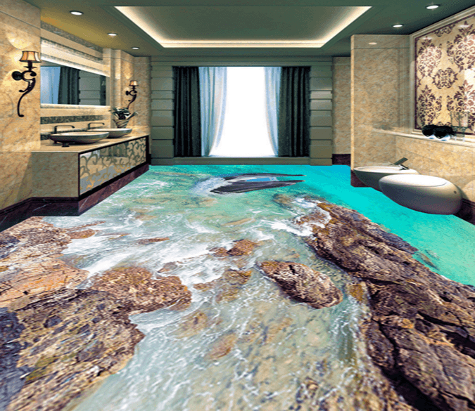 3D Dolphins Play 189 Floor Mural Wallpaper AJ Wallpaper 2 