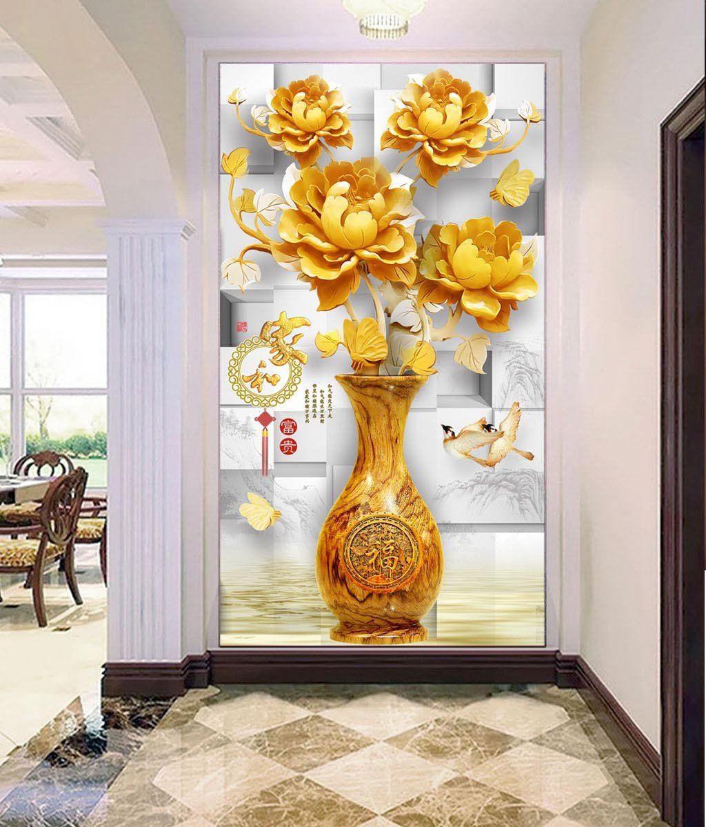3D Golden Flowers 492 Wall Murals Wallpaper AJ Wallpaper 2 