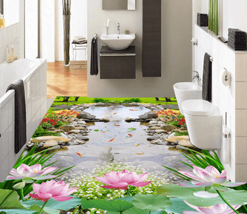 3D Lotus River 058 Floor Mural Wallpaper AJ Wallpaper 2 