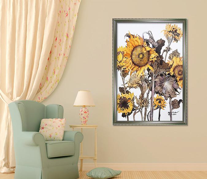 3D Withering Sunflower 091 Fake Framed Print Painting Wallpaper AJ Creativity Home 