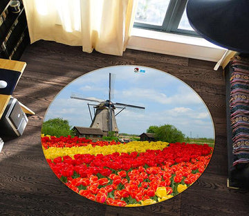 3D Windmill Flower Field 341 Round Non Slip Rug Mat Mat AJ Creativity Home 
