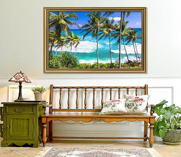 3D Sea Coconut Tree 006 Fake Framed Print Painting Wallpaper AJ Creativity Home 