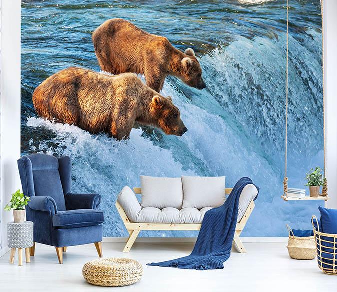 3D Brown Bear Falls 040 Wallpaper AJ Wallpaper 
