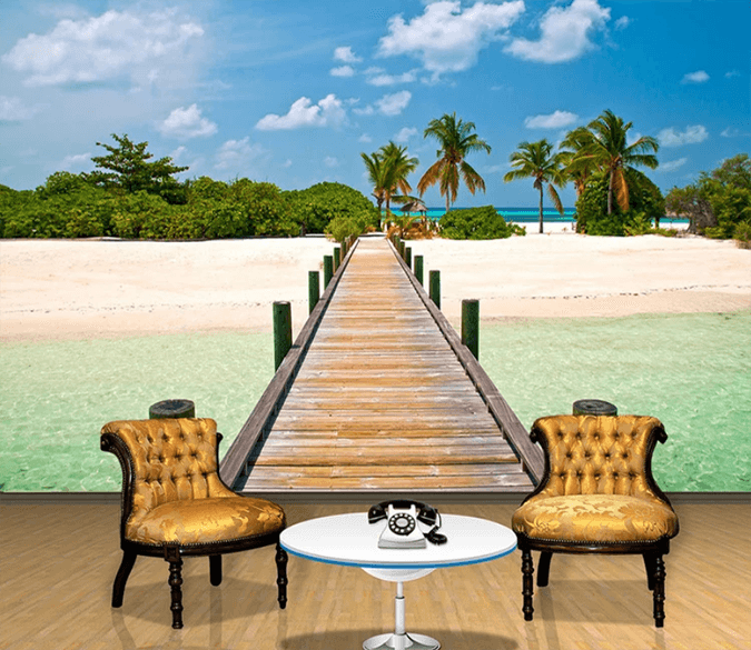 3D Wooden Bridge Beach 776 Wallpaper AJ Wallpaper 2 