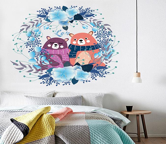 3D Brown Bear Flower 005 Wall Stickers Wallpaper AJ Wallpaper 