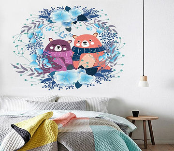 3D Brown Bear Flower 005 Wall Stickers Wallpaper AJ Wallpaper 