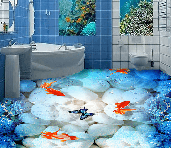 3D White Stones 011 Floor Mural Wallpaper AJ Wallpaper 2 