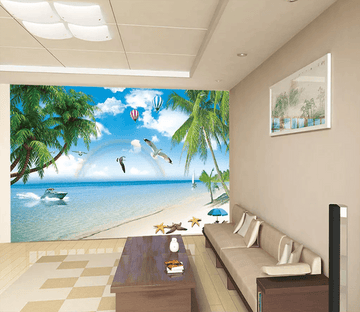 3D Beach Rainbow Seagull 1306 Wallpaper AJ Wallpaper 2 