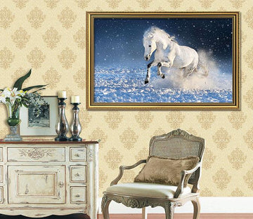 3D White Horse 160 Fake Framed Print Painting Wallpaper AJ Creativity Home 