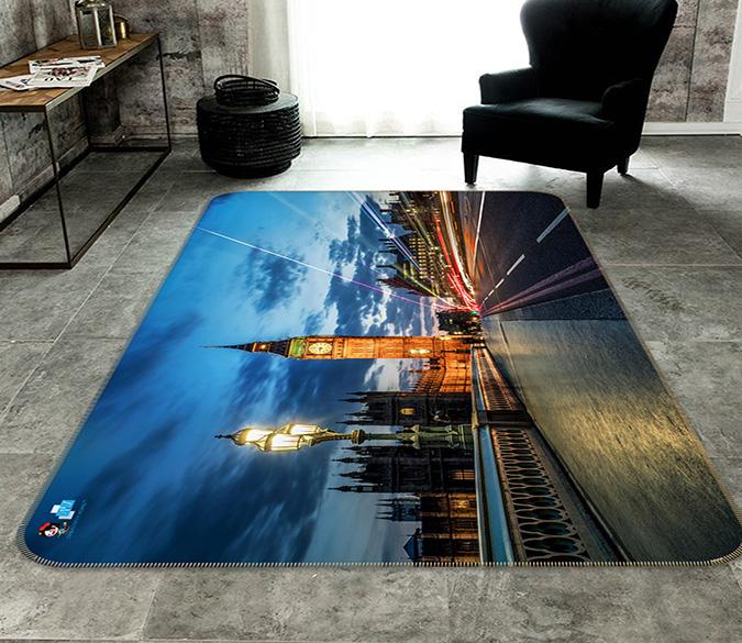 3D Night Clock Tower 138 Non Slip Rug Mat Mat AJ Creativity Home 