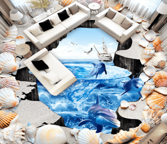 3D Ship Dolphins 099 Floor Mural Wallpaper AJ Wallpaper 2 