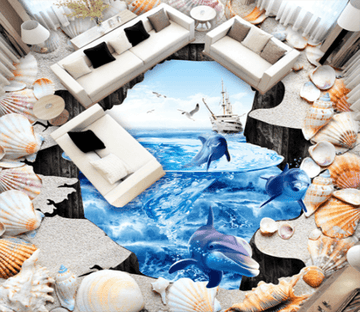 3D Ship Dolphins 099 Floor Mural Wallpaper AJ Wallpaper 2 