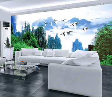 3D Mountain Forest Crane 1028 Wallpaper AJ Wallpaper 2 