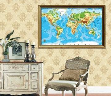 3D World Map 095 Fake Framed Print Painting Wallpaper AJ Creativity Home 