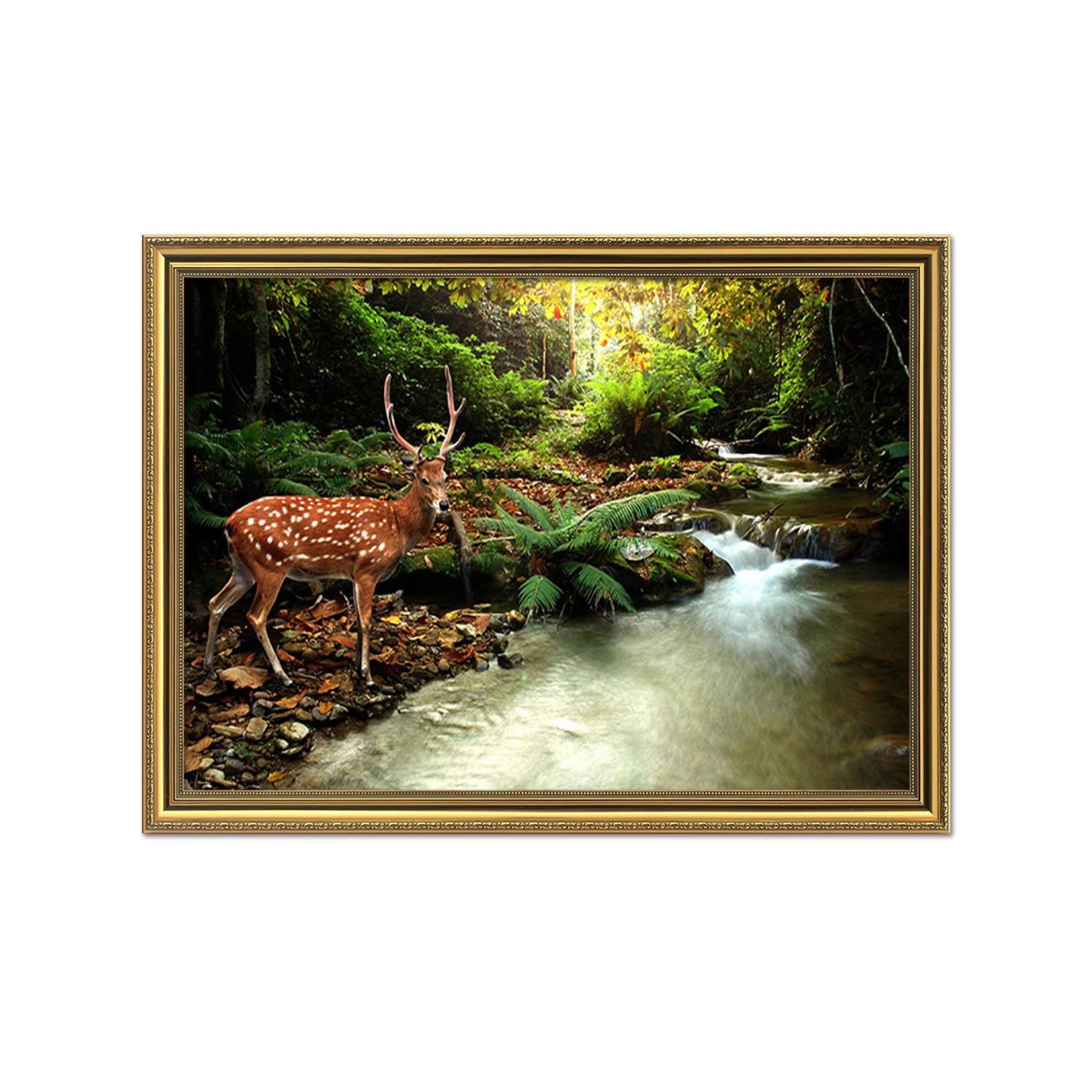 3D Fawn Drinking Water 068 Fake Framed Print Painting Wallpaper AJ Creativity Home 
