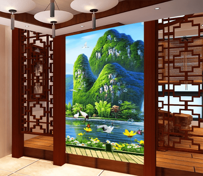 3D Mountain Forest Crane Bubble 1639 Wallpaper AJ Wallpaper 