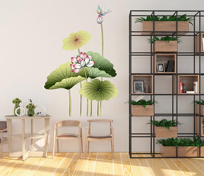 3D Lotus Leaf Butterfly 043 Wall Stickers Wallpaper AJ Wallpaper 