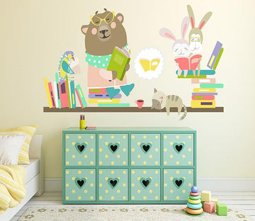 3D Rabbit Reading 070 Wall Stickers Wallpaper AJ Wallpaper 