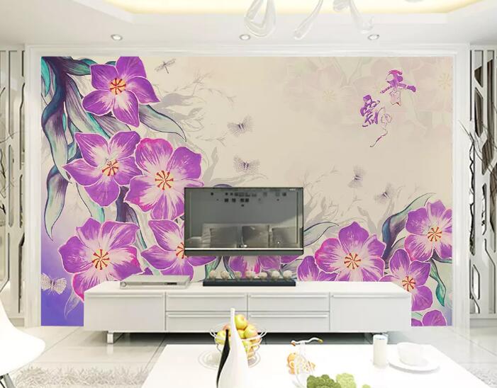 3D Purple Flowers 961 Wall Murals Wallpaper AJ Wallpaper 2 