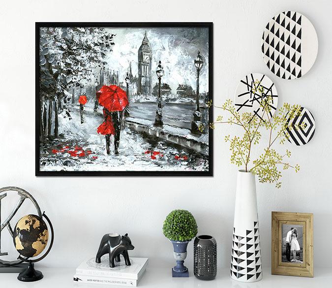 3D Couple Umbrella 112 Fake Framed Print Painting Wallpaper AJ Creativity Home 