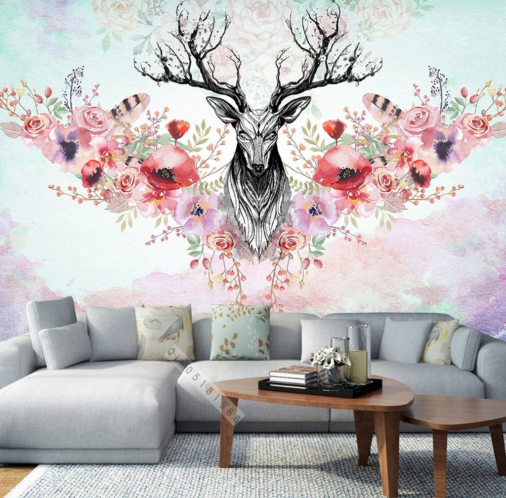 3D Deer Flower 515 Wall Murals Wallpaper AJ Wallpaper 2 