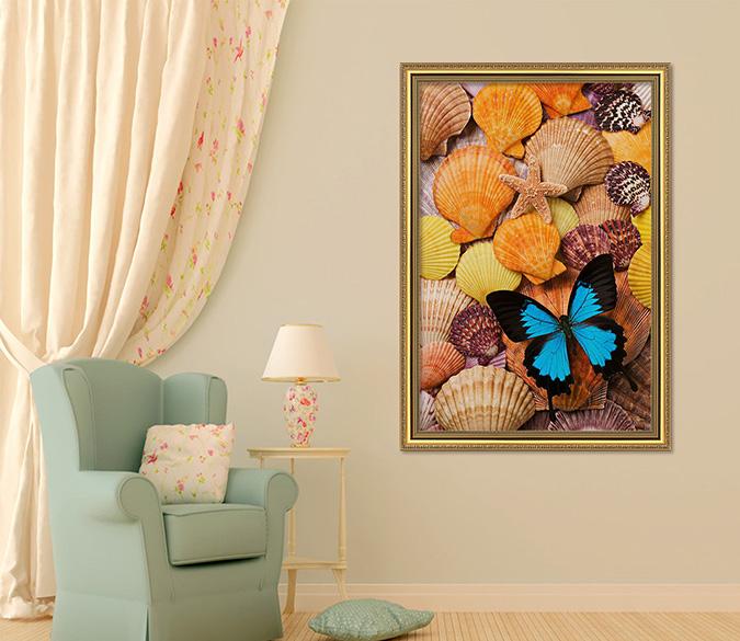 3D Butterfly Shell 127 Fake Framed Print Painting Wallpaper AJ Creativity Home 