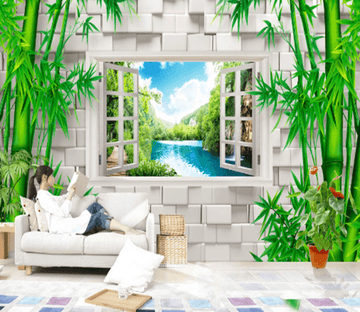 3D Bamboo Window 213 Wallpaper AJ Wallpaper 