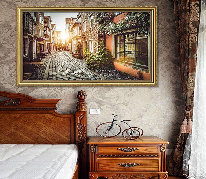 3D City Alley 088 Fake Framed Print Painting Wallpaper AJ Creativity Home 