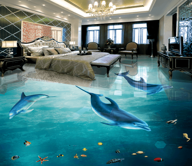 3D Dolphin Swimming 032 Floor Mural Wallpaper AJ Wallpaper 2 