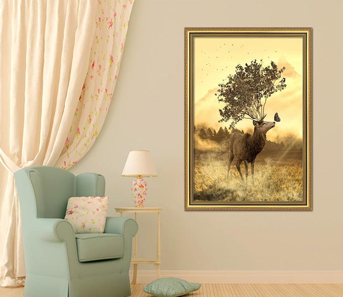 3D Fawn Butterfly 057 Fake Framed Print Painting Wallpaper AJ Creativity Home 