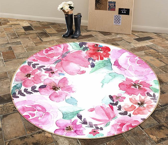 3D Gouache Flower 217 Round Non Slip Rug Mat Mat AJ Creativity Home 