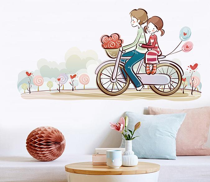 3D Couple Bicycle 041 Wall Stickers Wallpaper AJ Wallpaper 