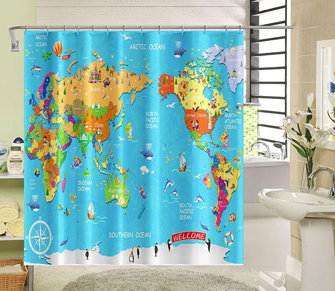 3D Cartoon Map 120 Shower Curtain 3D Shower Curtain AJ Creativity Home 