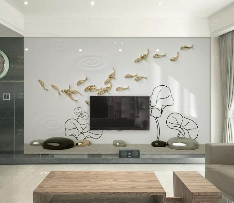 3D Golden Swimming Fish WC193 Wall Murals Wallpaper AJ Wallpaper 2 