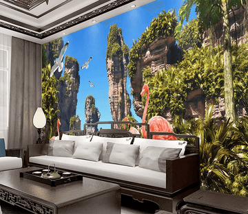 3D Mountain Forest Flamingo 225 Wallpaper AJ Wallpaper 2 