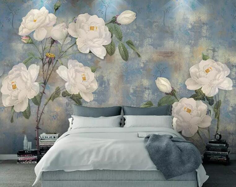 3D White Flowers 1521 Wall Murals Wallpaper AJ Wallpaper 2 