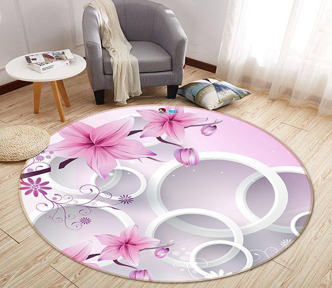3D Round Flower 021 Round Non Slip Rug Mat Mat AJ Creativity Home 