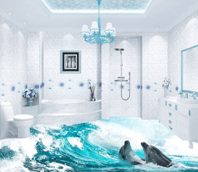 3D Surf Dolphins 098 Floor Mural Wallpaper AJ Wallpaper 2 