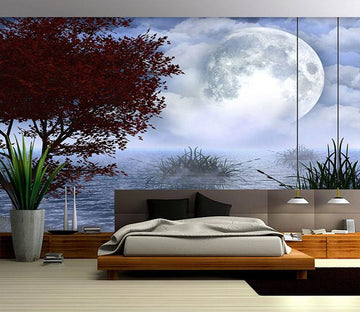 3D Moon Lake Tree 705 Wallpaper AJ Wallpaper 