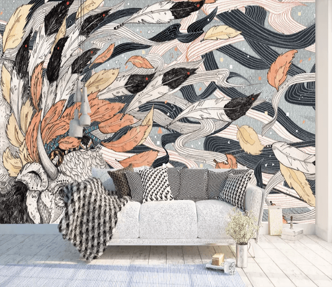 3D Graffiti Cow Feather 1323 Wallpaper AJ Wallpaper 2 