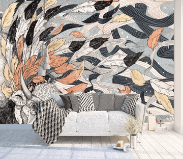 3D Graffiti Cow Feather 1323 Wallpaper AJ Wallpaper 2 