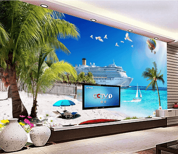 3D Steamship Beach 406 Wallpaper AJ Wallpaper 