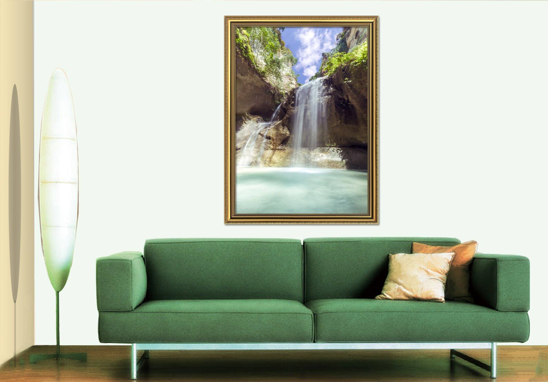3D Cliff Falls 089 Fake Framed Print Painting Wallpaper AJ Creativity Home 