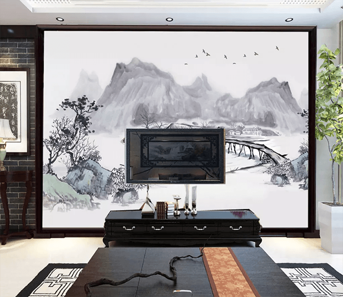 3D Ink Painting Landscape Bridge 1381 Wallpaper AJ Wallpaper 2 